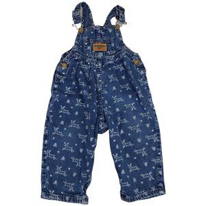 Vintage Oshkosh Vestbak Denim Overalls Size 12M Christmas Trees Reindeer Snow